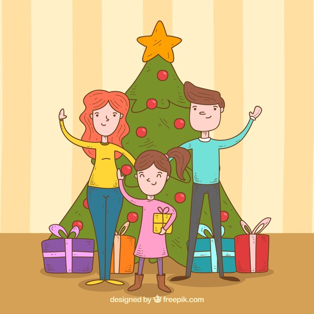 Hand drawn christmas family scene