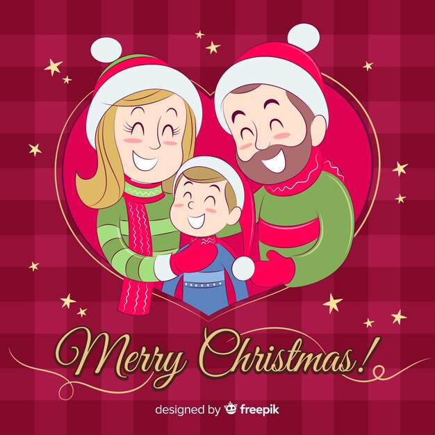 hand drawn christmas family scene