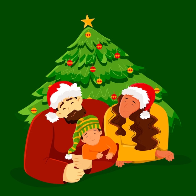 Free vector hand drawn christmas family scene