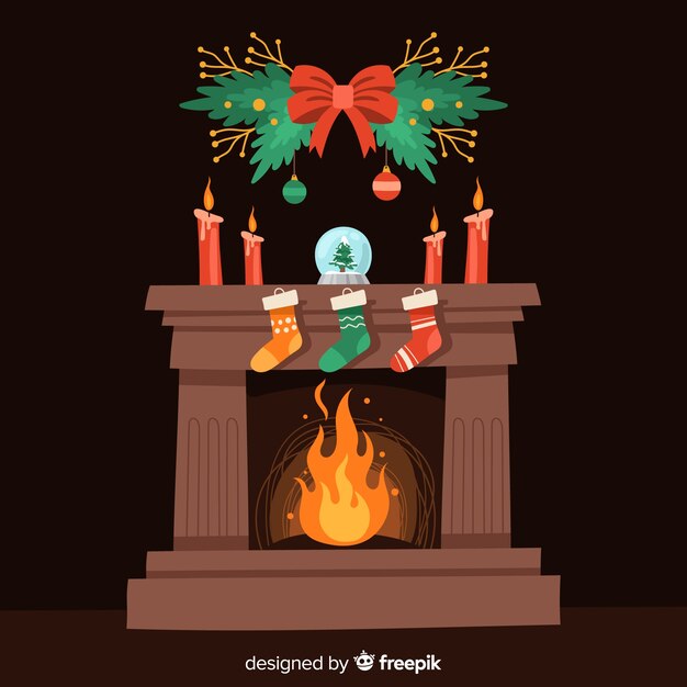 Free vector hand drawn christmas fireplace scene