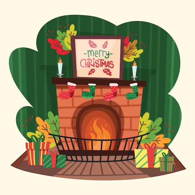 Free vector hand drawn christmas fireplace scene