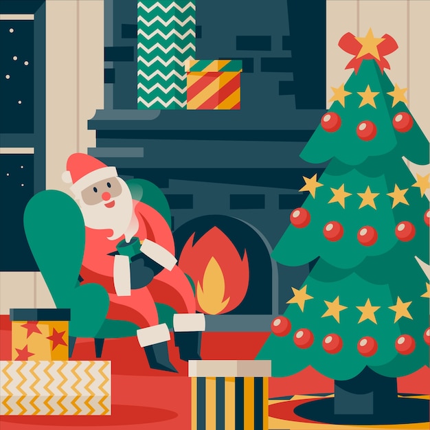 Free vector hand drawn christmas fireplace scene