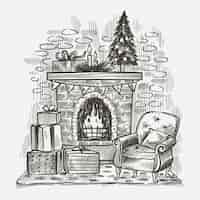 Free vector hand drawn christmas fireplace scene
