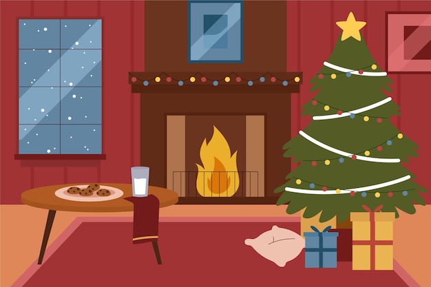 Free vector hand drawn christmas fireplace scene