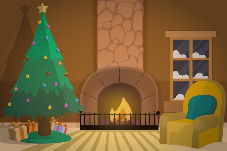 Free Vector hand drawn christmas fireplace scene