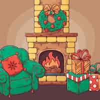 Free vector hand drawn christmas fireplace scene