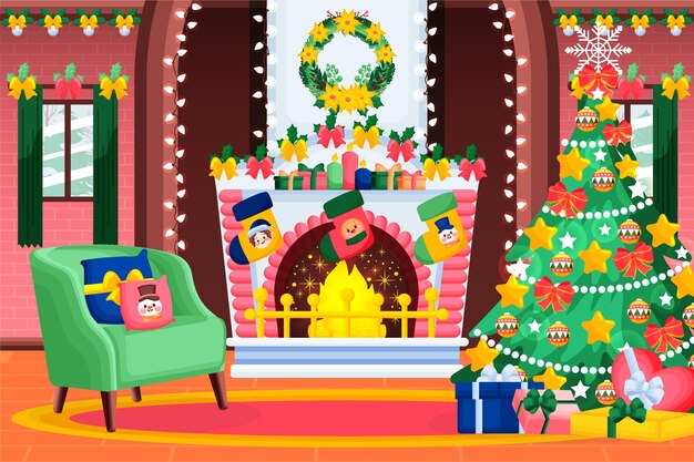 Free vector hand drawn christmas fireplace scene