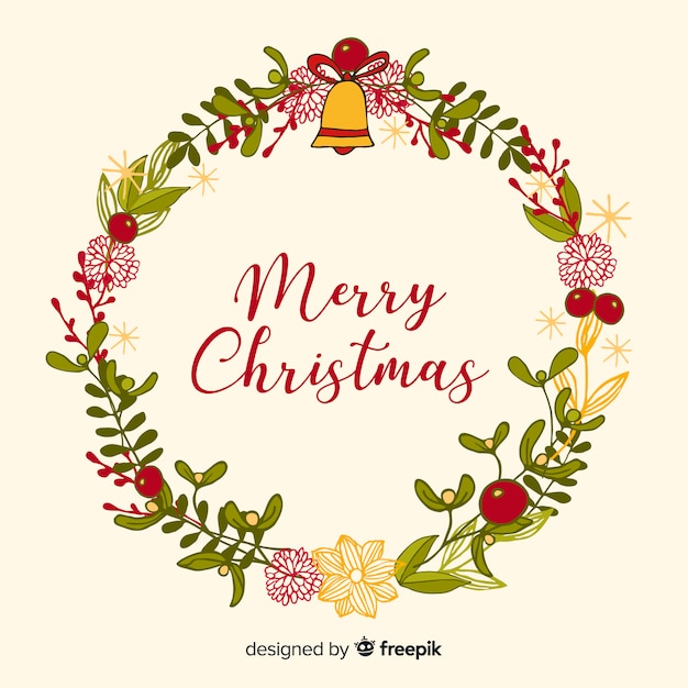 Download Free Hand Drawn Christmas Floral Wreath Background Svg Dxf Eps Png All Cut File Icon Free Download