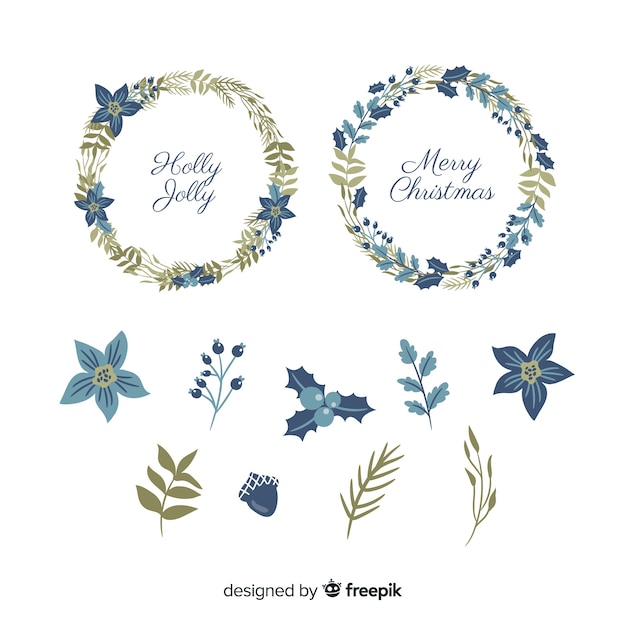 Hand drawn christmas flower & wreath collection