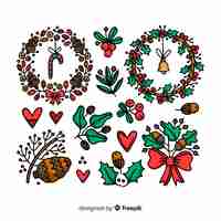 Free vector hand drawn christmas flower wreath collection