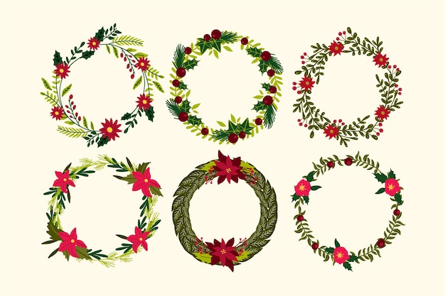 Hand drawn christmas flower & wreath collection