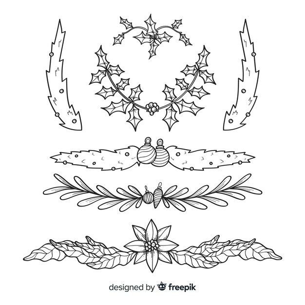 Hand drawn christmas flower & wreath collection