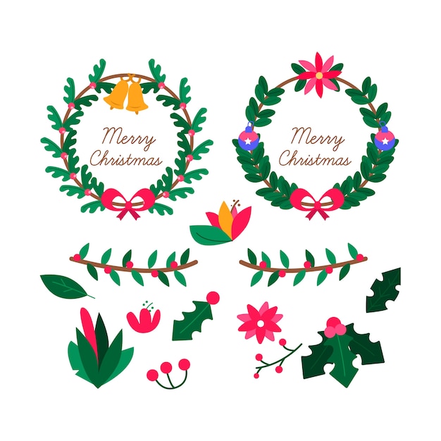 Free vector hand drawn christmas flower & wreath collection