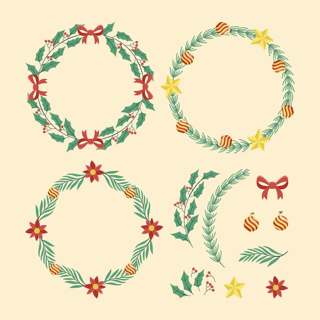 Free vector hand drawn christmas flower & wreath collection