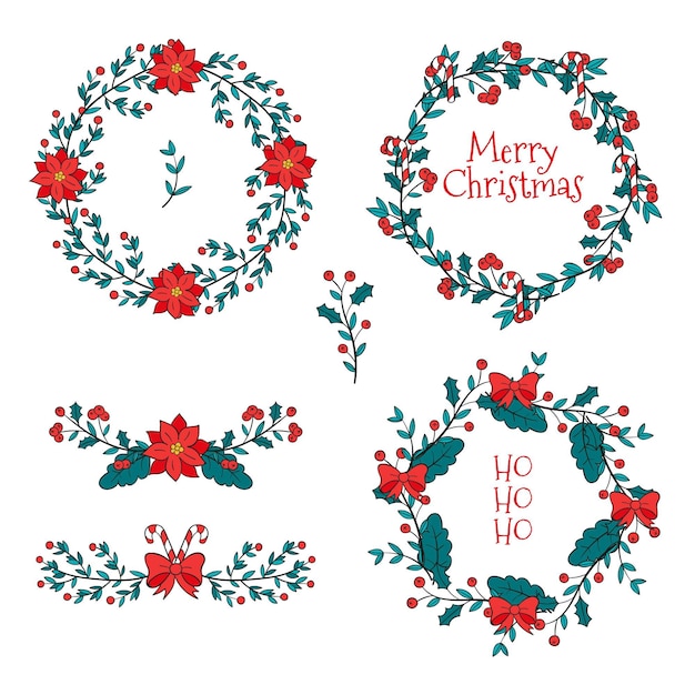 Hand drawn christmas flower & wreath collection