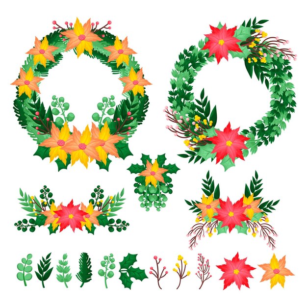 Hand drawn christmas flower & wreath collection