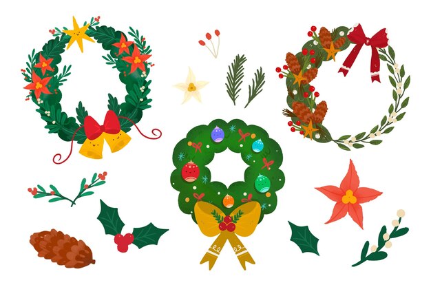 Hand drawn christmas flower & wreath collection