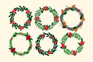 Free vector hand drawn christmas flower & wreath set