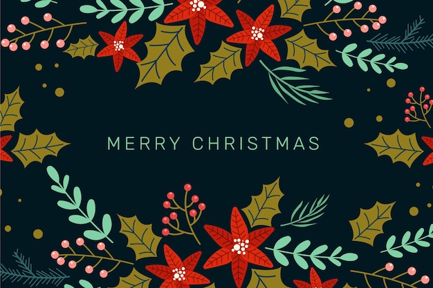 Hand drawn christmas flowers background