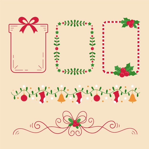 Бесплатное векторное изображение Ручной обращается рождественские рамки и границы пакета