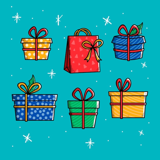 Free vector hand drawn christmas gift collection