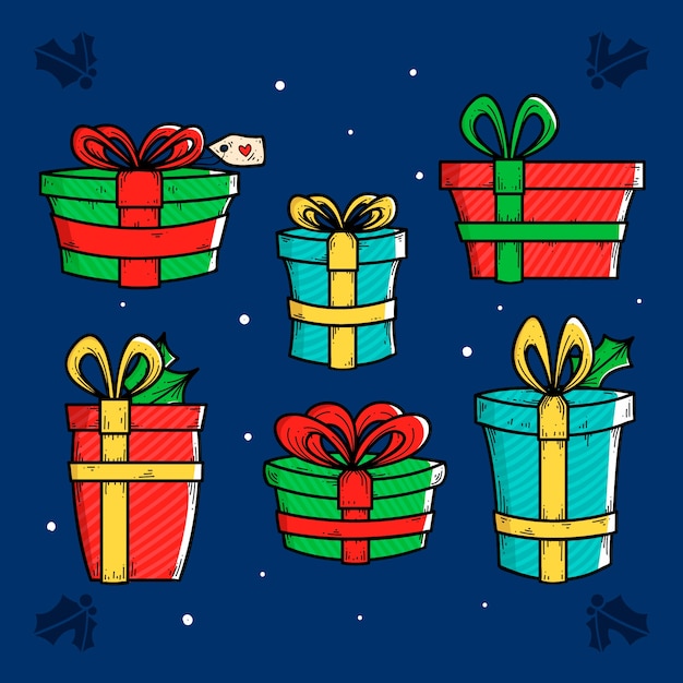 Free vector hand drawn christmas gift collection