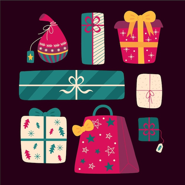 Free vector hand drawn christmas gift collection