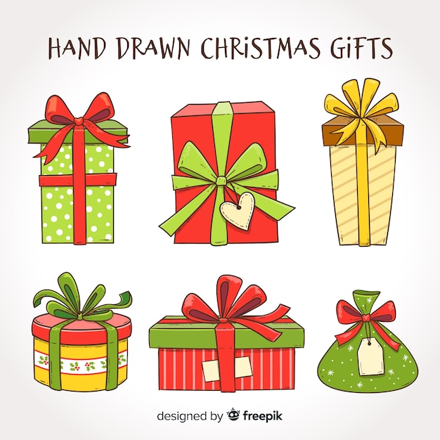 Free vector hand drawn christmas gifts collection