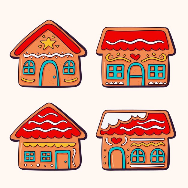 Hand drawn christmas gingerbread houses collection