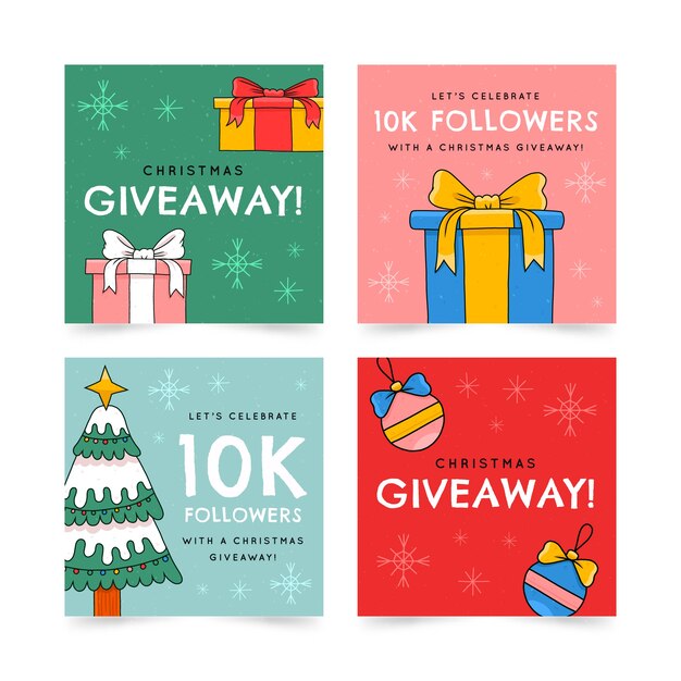 Hand drawn christmas giveaway instagram posts collection