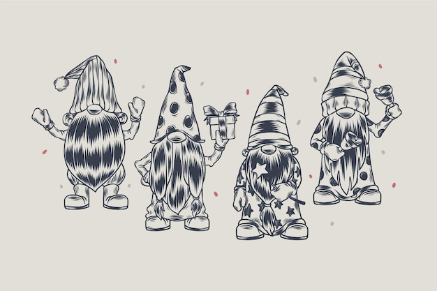 Hand drawn christmas gnomes collection