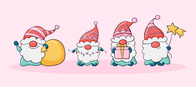 Free vector hand drawn christmas gnomes collection