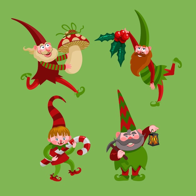 Free vector hand drawn christmas gnomes collection