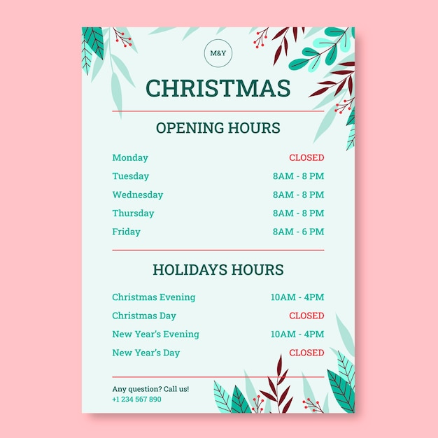 Hand drawn christmas holidays hours sign