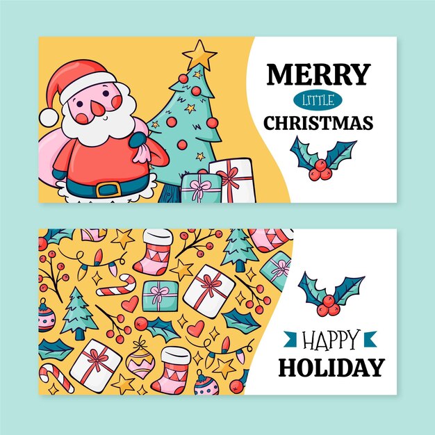 Hand drawn christmas horizontal banners set