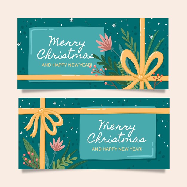 Hand drawn christmas horizontal banners set