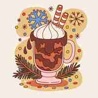 Free vector hand drawn christmas hot chocolate illustration