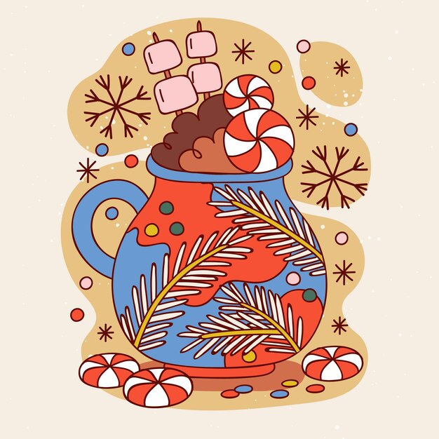 手描きクリスマス ホット チョコレート イラスト