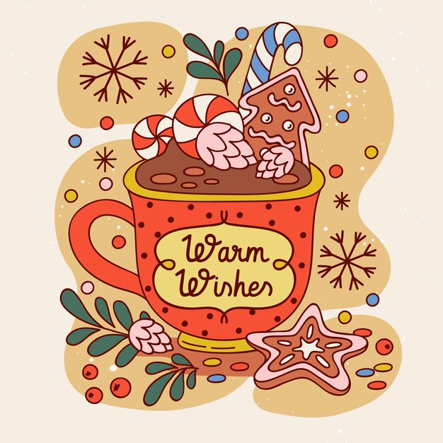 Hand drawn christmas hot chocolate illustration