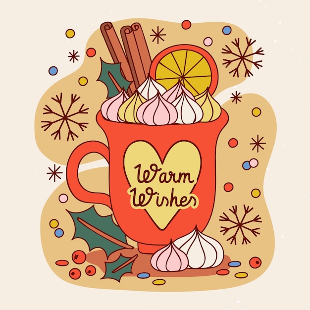 Free vector hand drawn christmas hot chocolate illustration