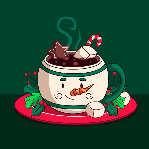 Vettore gratuito illustrazione di cioccolata calda di natale disegnata a mano