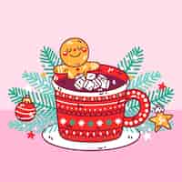 Free vector hand drawn christmas hot chocolate illustration