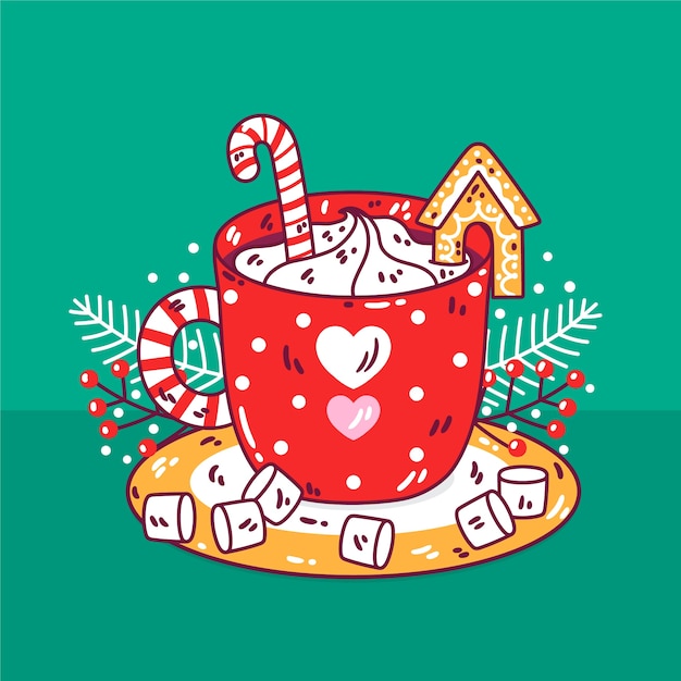 Free vector hand drawn christmas hot chocolate illustration