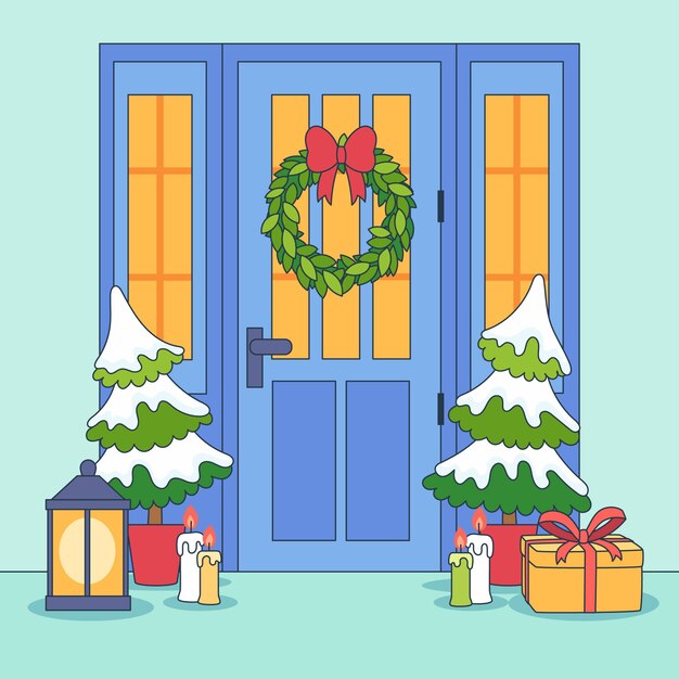 Free vector hand drawn christmas house door illustration