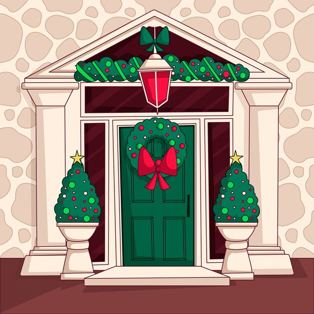 Hand drawn christmas house door illustration