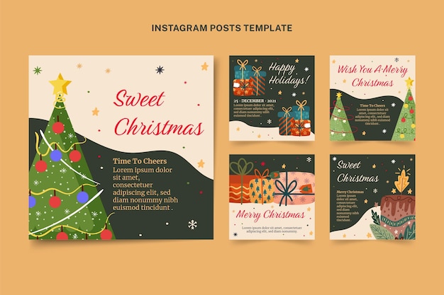 無料ベクター 手描きのクリスマスinstagramの投稿コレクション