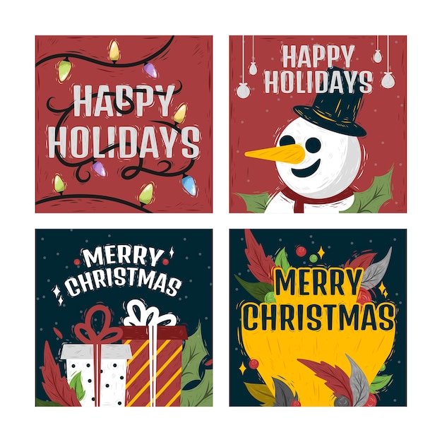 Free vector hand drawn christmas instagram posts collection