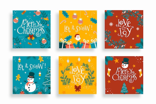 Free vector hand drawn christmas instagram posts collection