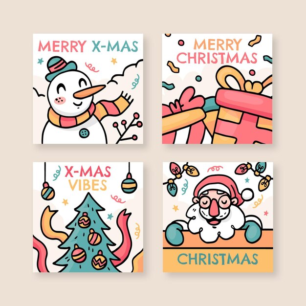 Hand drawn christmas instagram posts collection