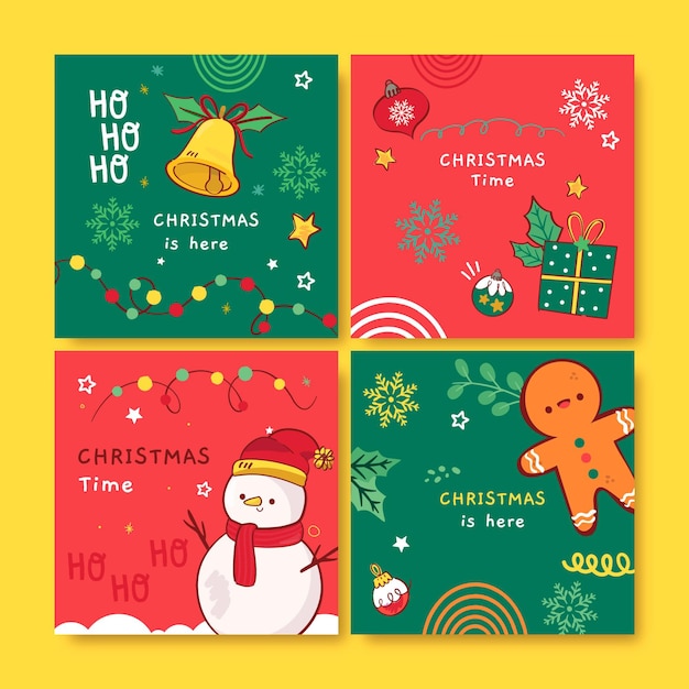 Hand drawn christmas instagram posts collection
